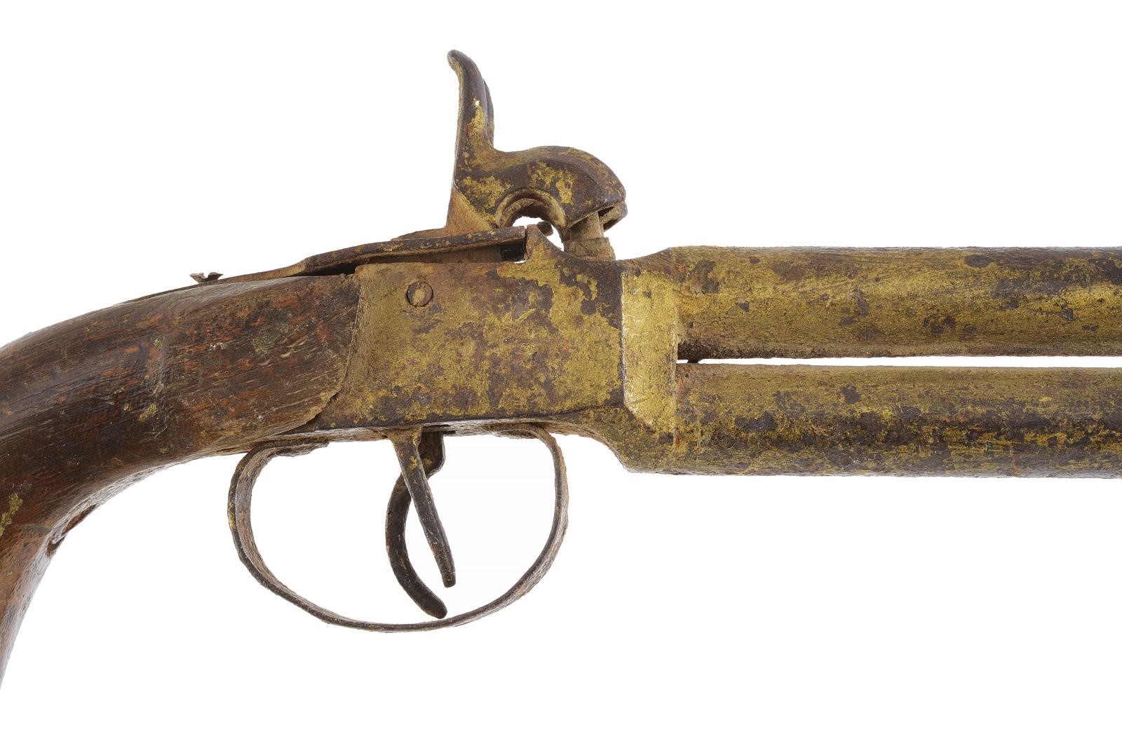Pistola a luminello a due canne sovrapposte, cal. 11 mm, castello boxlock