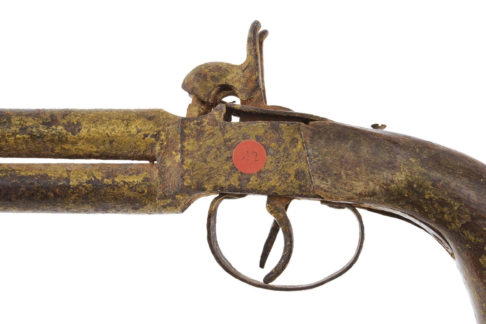 Pistola a luminello a due canne sovrapposte, cal. 11 mm, castello boxlock