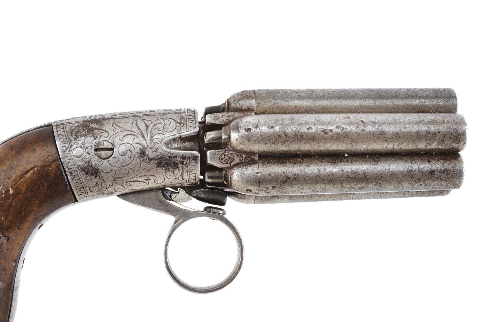 Mariette, Pepperbox revolver a luminello con sei canne tonde svitabili, cal. 8 mm