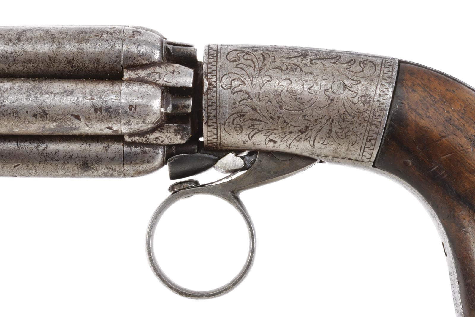 Mariette, Pepperbox revolver a luminello con sei canne tonde svitabili, cal. 8 mm