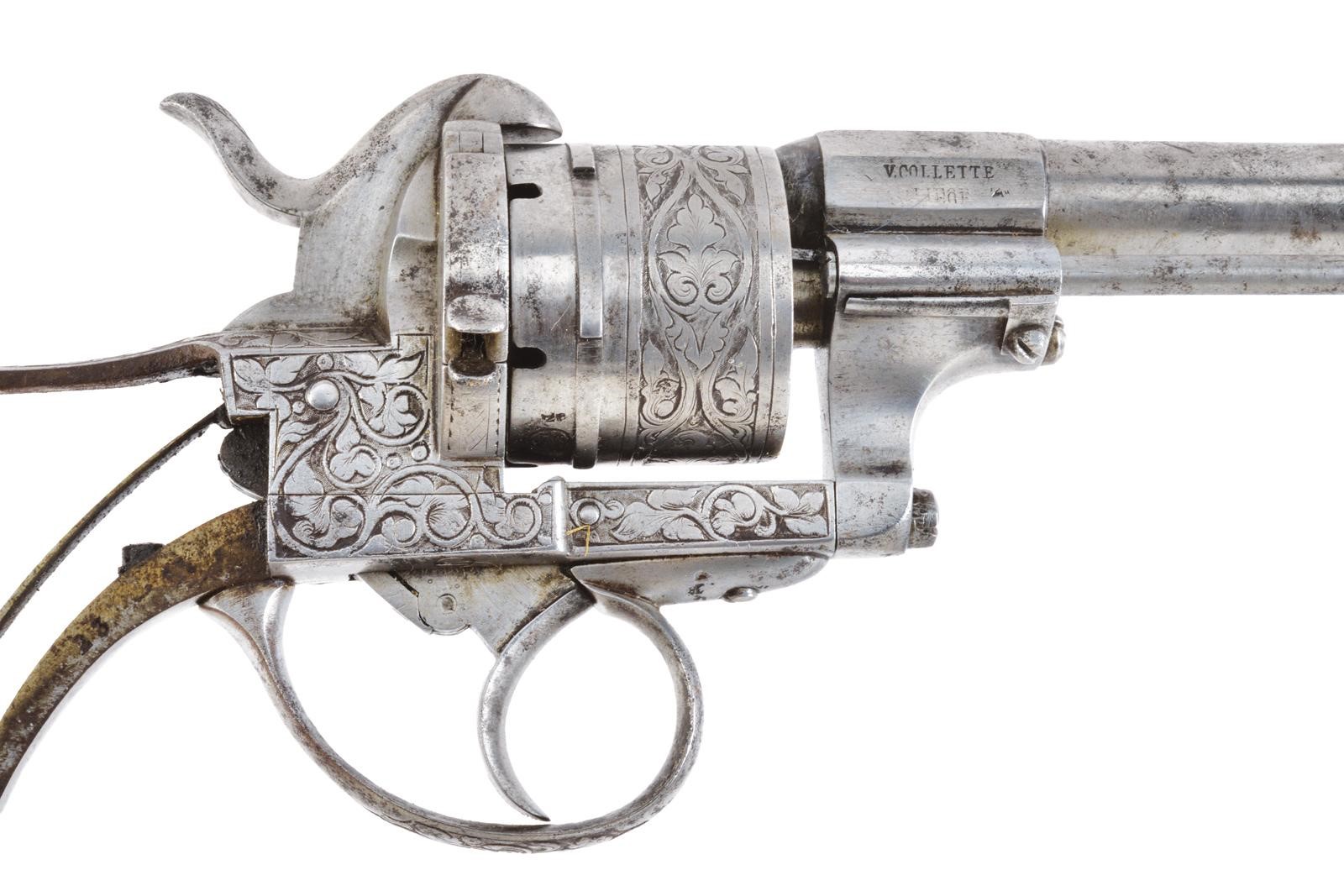 Lefaucheux (a spillo), Revolver a spillo, Liegi, con canna rigata e tamburo inciso