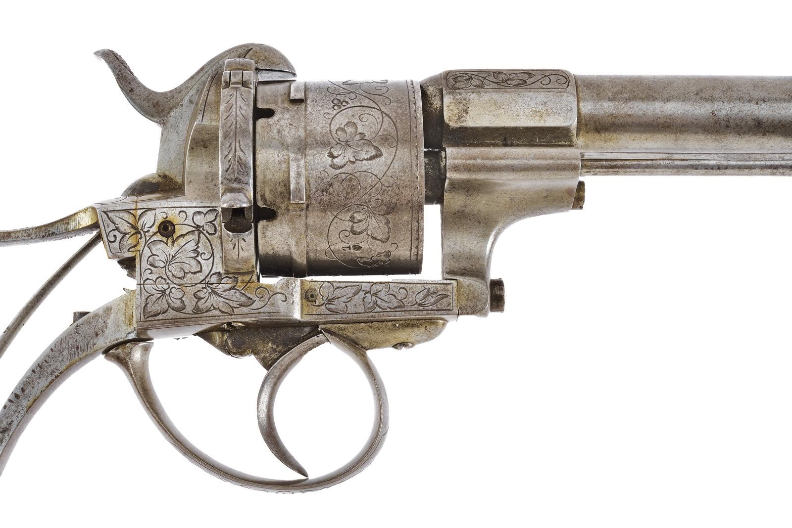 Lefaucheux, Revolver a spillo, modello Lefaucheux con incisioni alla culatta (cal. 11 mm)