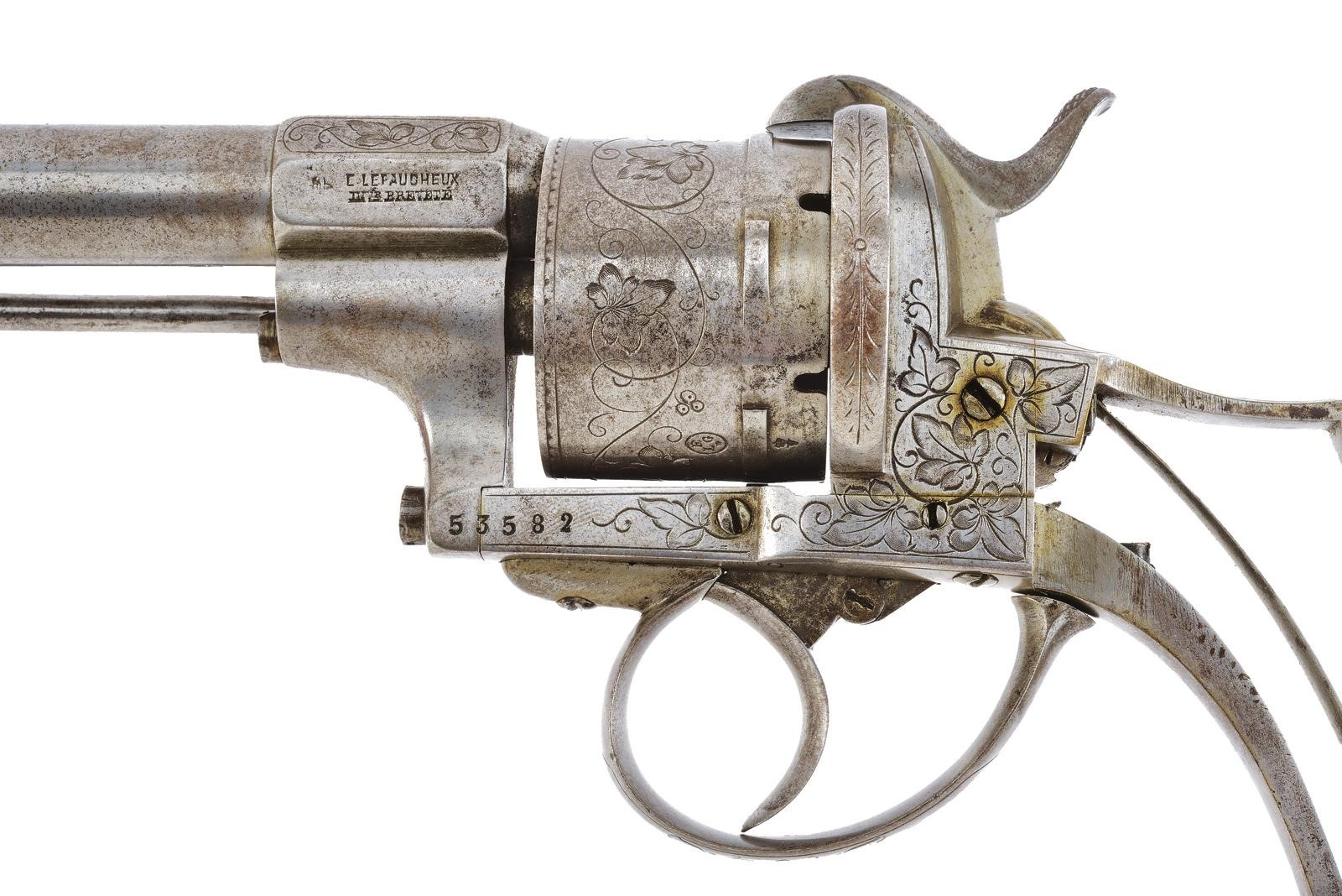 Lefaucheux, Revolver a spillo, modello Lefaucheux con incisioni alla culatta (cal. 11 mm)