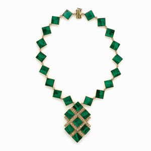 COLLANA IN MALACHITE, ORO E DIAMANTI, CI