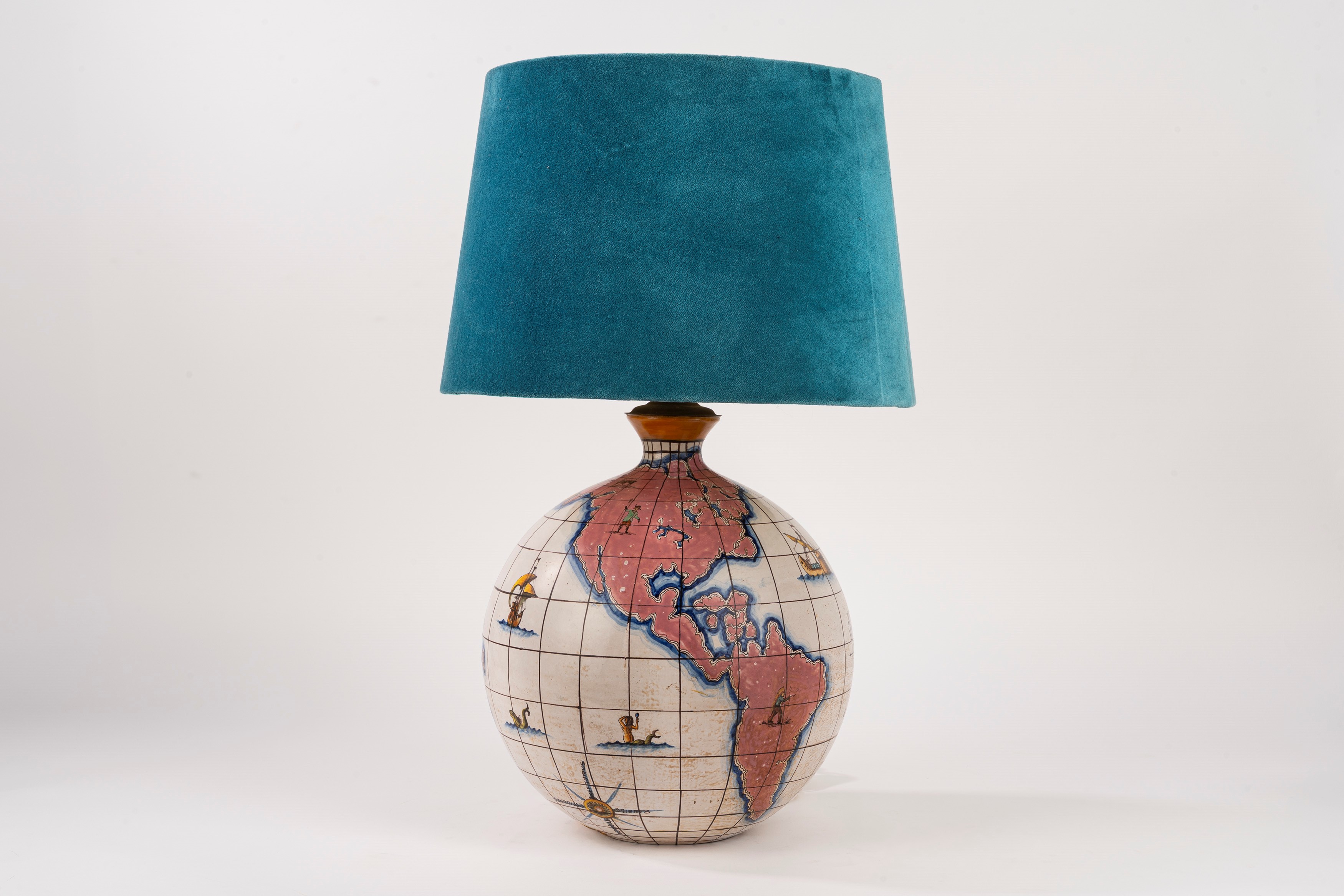 Ugo Zaccagnini - Lampada da tavolo in ceramica a forma di globo terrestre