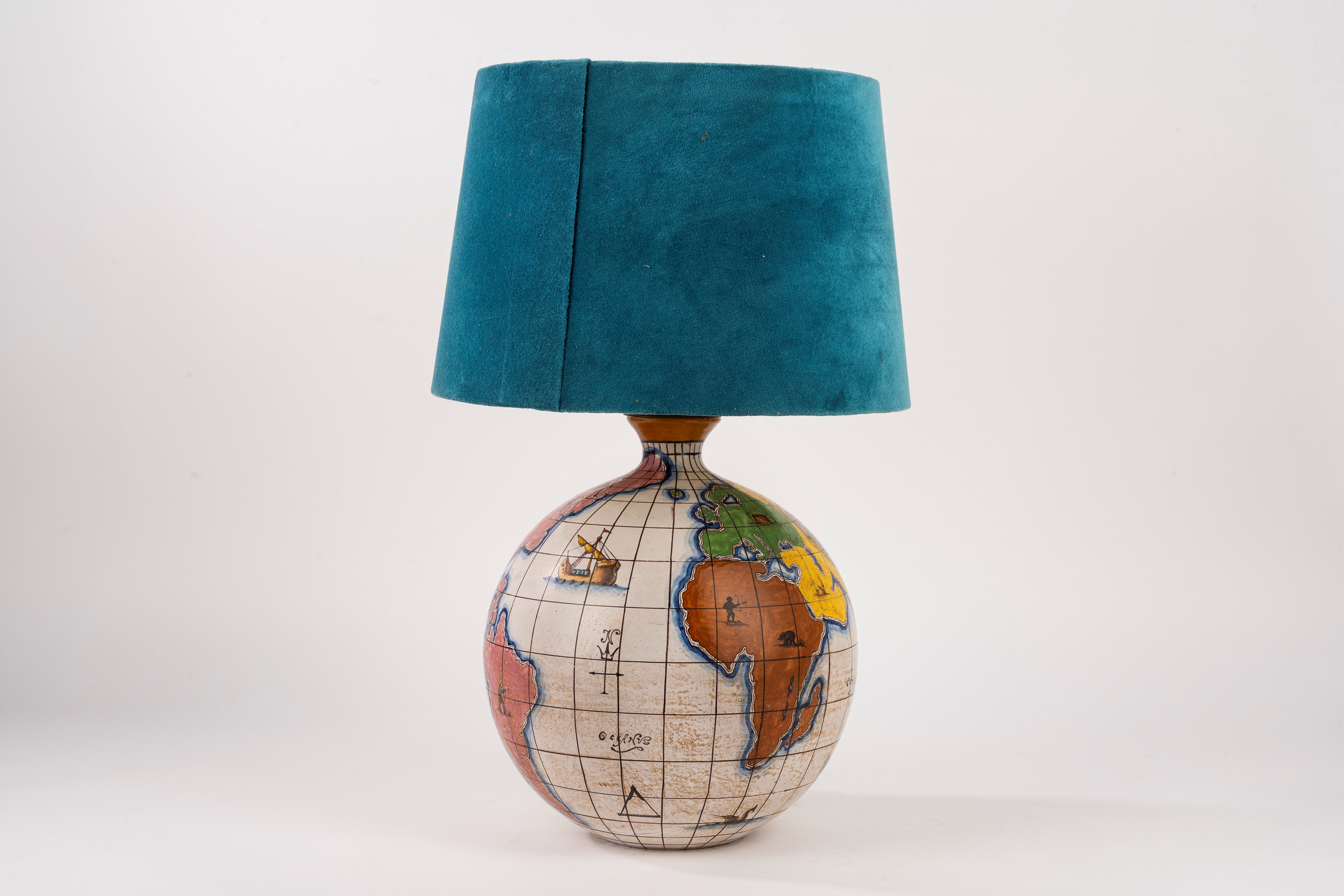 Ugo Zaccagnini - Lampada da tavolo in ceramica a forma di globo terrestre