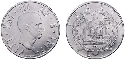 Vittorio Emanuele III, 2 Lire 1942 “Impero”, Roma (acmonital)