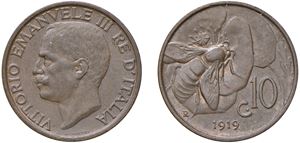 VITTORIO EMANUELE III (1900-1943) - 10 Centesimi 1919, Roma.