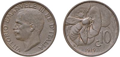 Vittorio Emanuele III, 10 Centesimi 1919 (Roma), rame