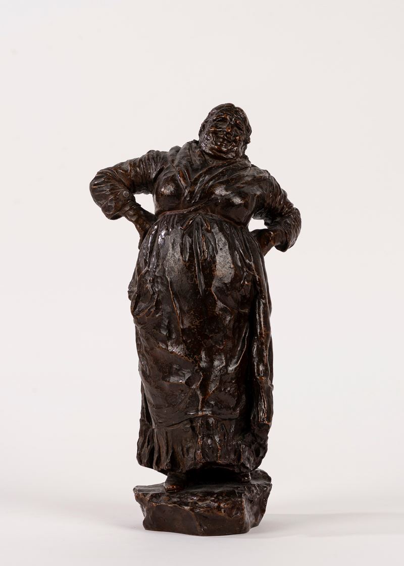 Salvatore De Simone - Scultura in bronzo raffigurante vecchia popolana
