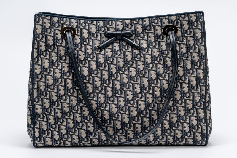 Christian Dior - Borsa Shopping in tela Dior Oblique bianca e blu