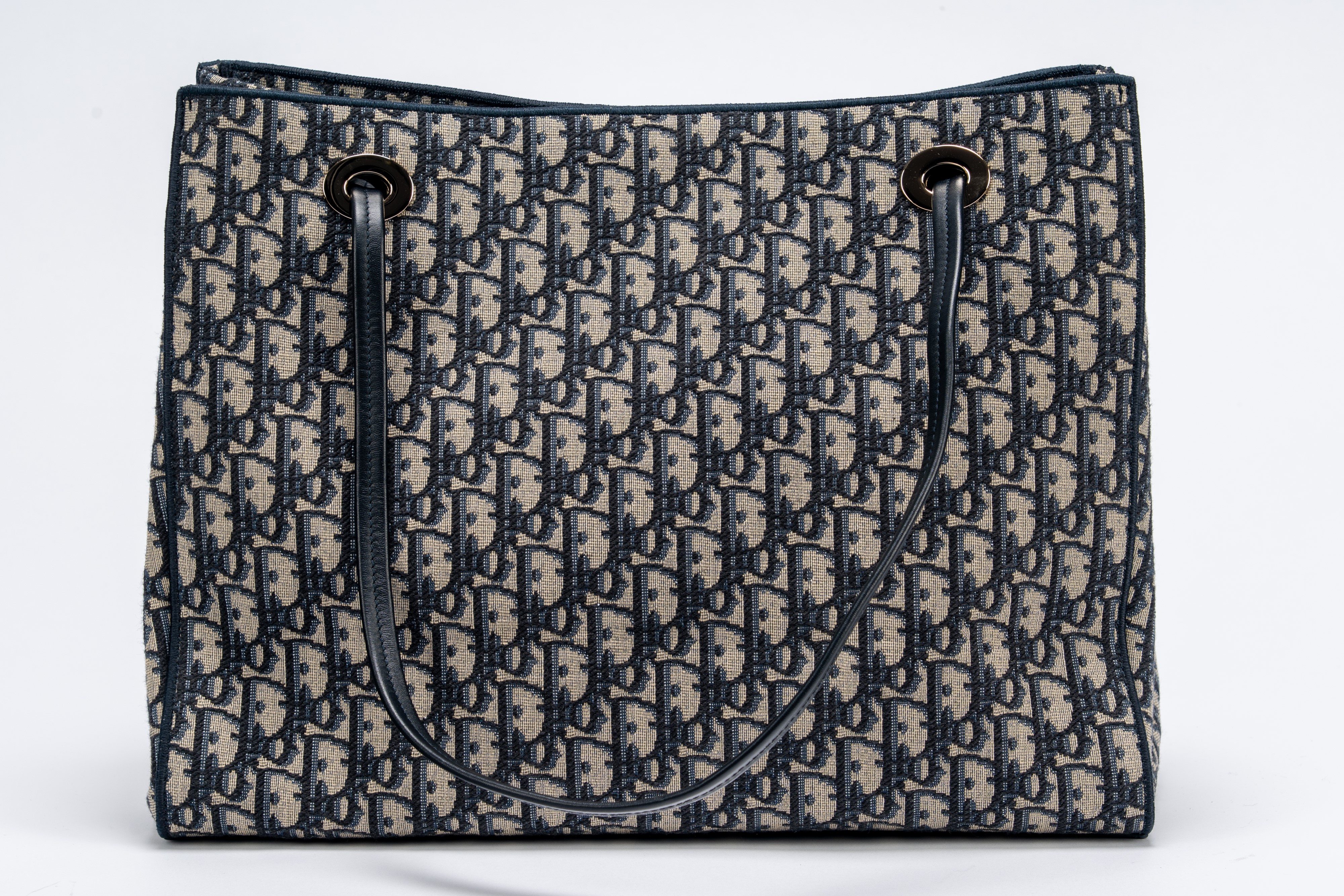 Christian Dior - Borsa Shopping in tela Dior Oblique bianca e blu