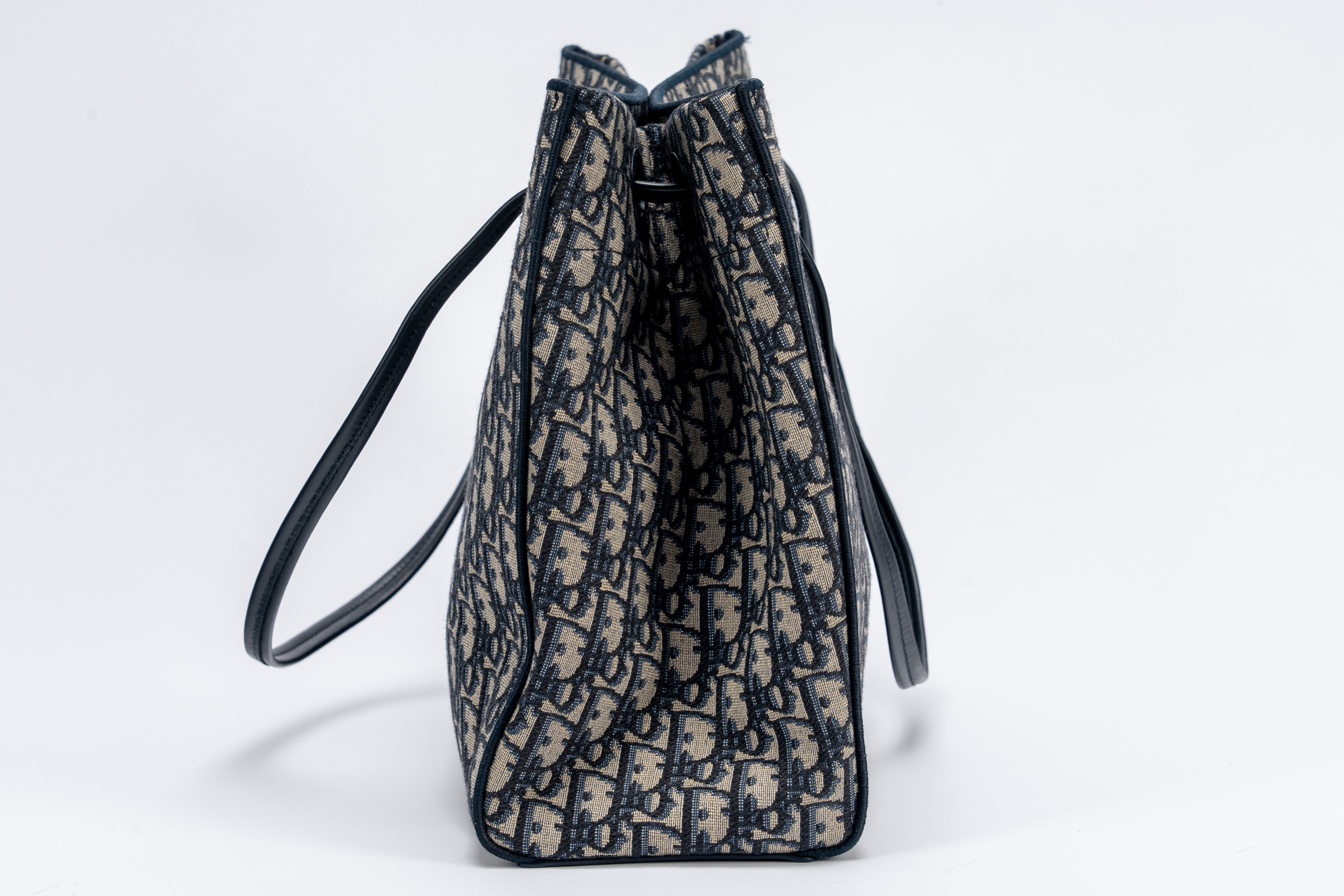 Christian Dior - Borsa Shopping in tela Dior Oblique bianca e blu