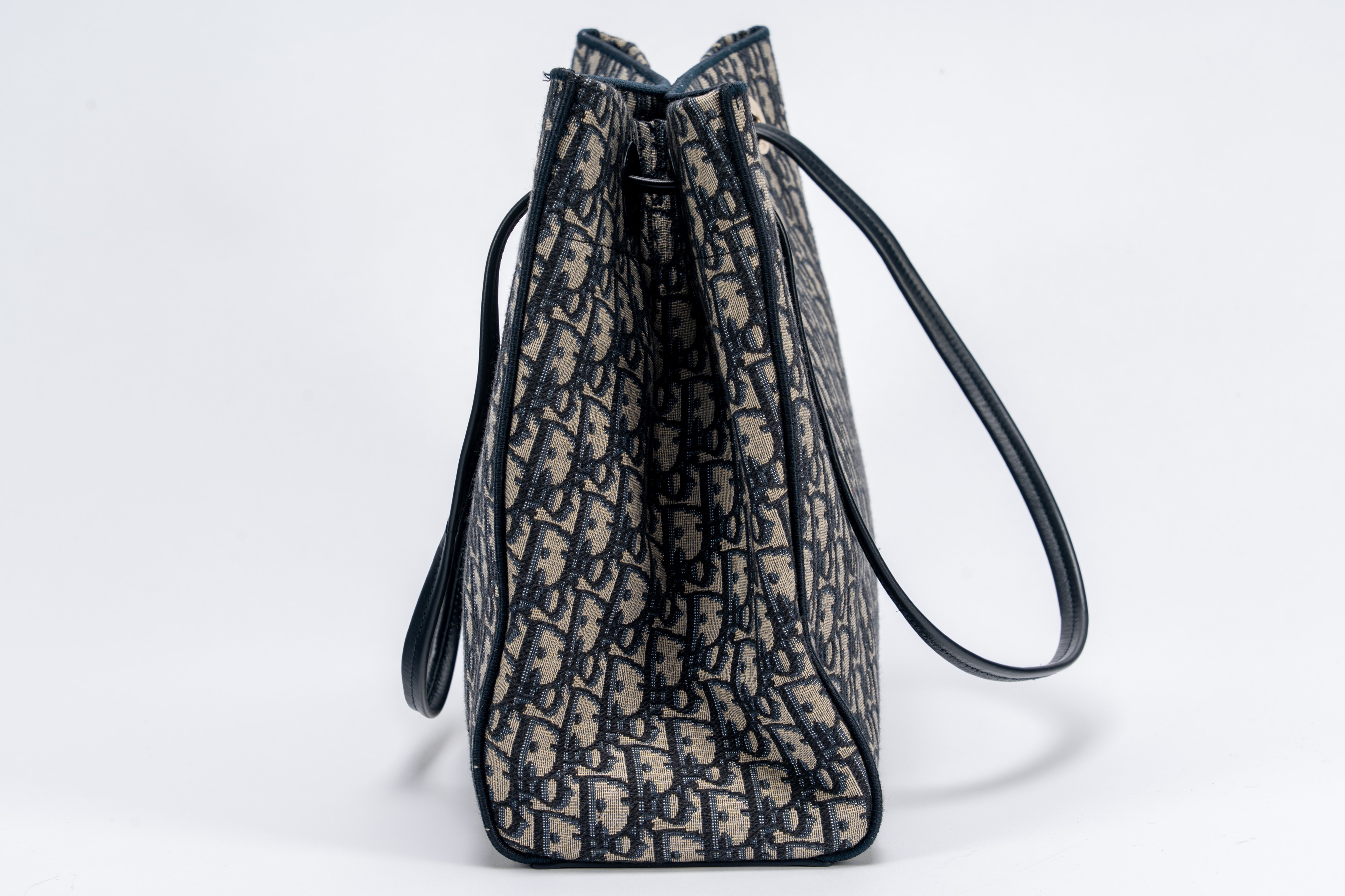 Christian Dior - Borsa Shopping in tela Dior Oblique bianca e blu