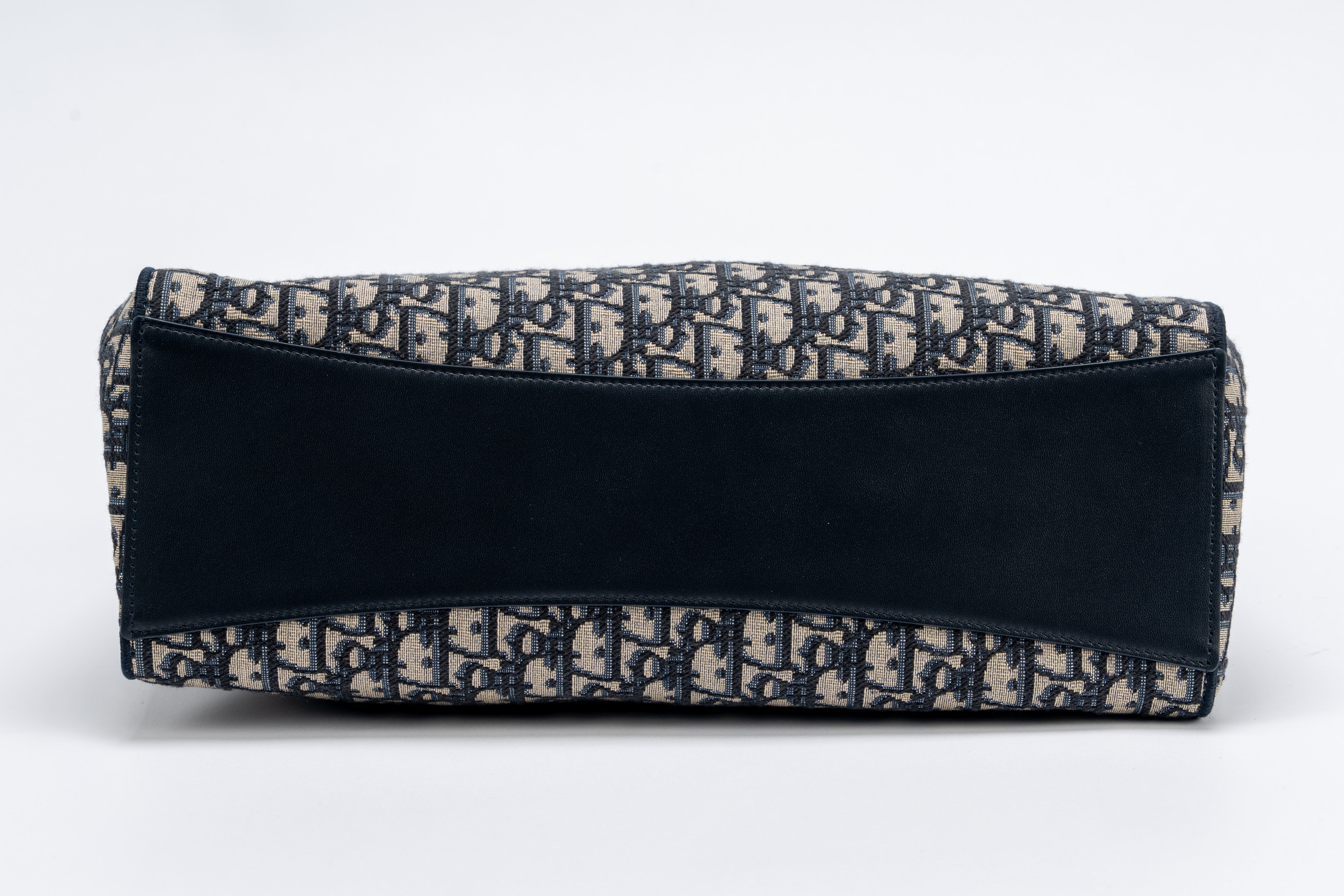 Christian Dior - Borsa Shopping in tela Dior Oblique bianca e blu