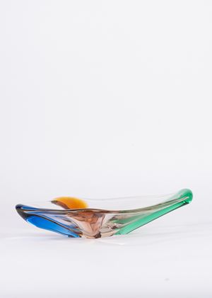 Clear crystal centerpiece with blue, green and orange inserts, 1950s