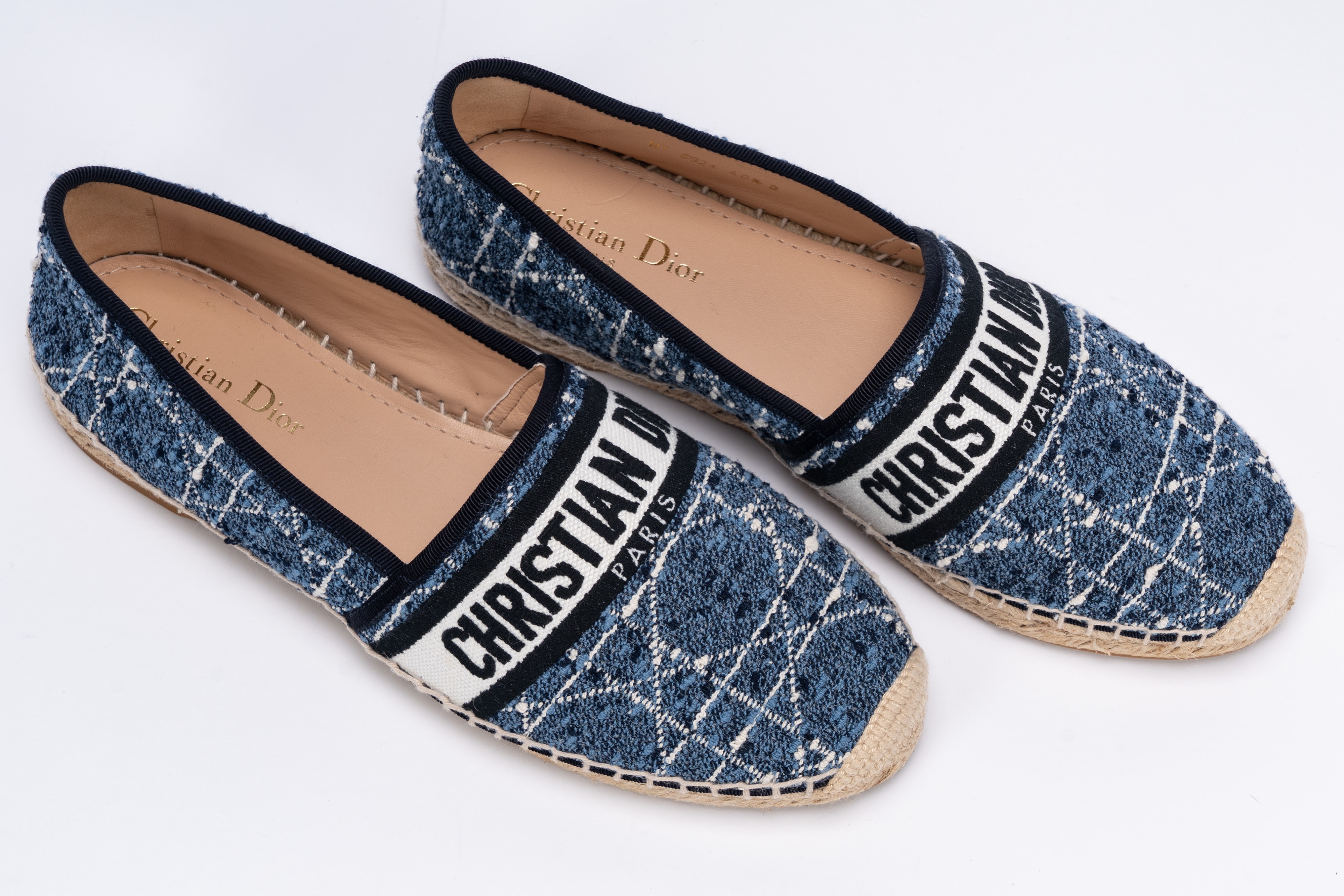 Christian Dior - Espadrillas in macrocannage blu, bianco e nero