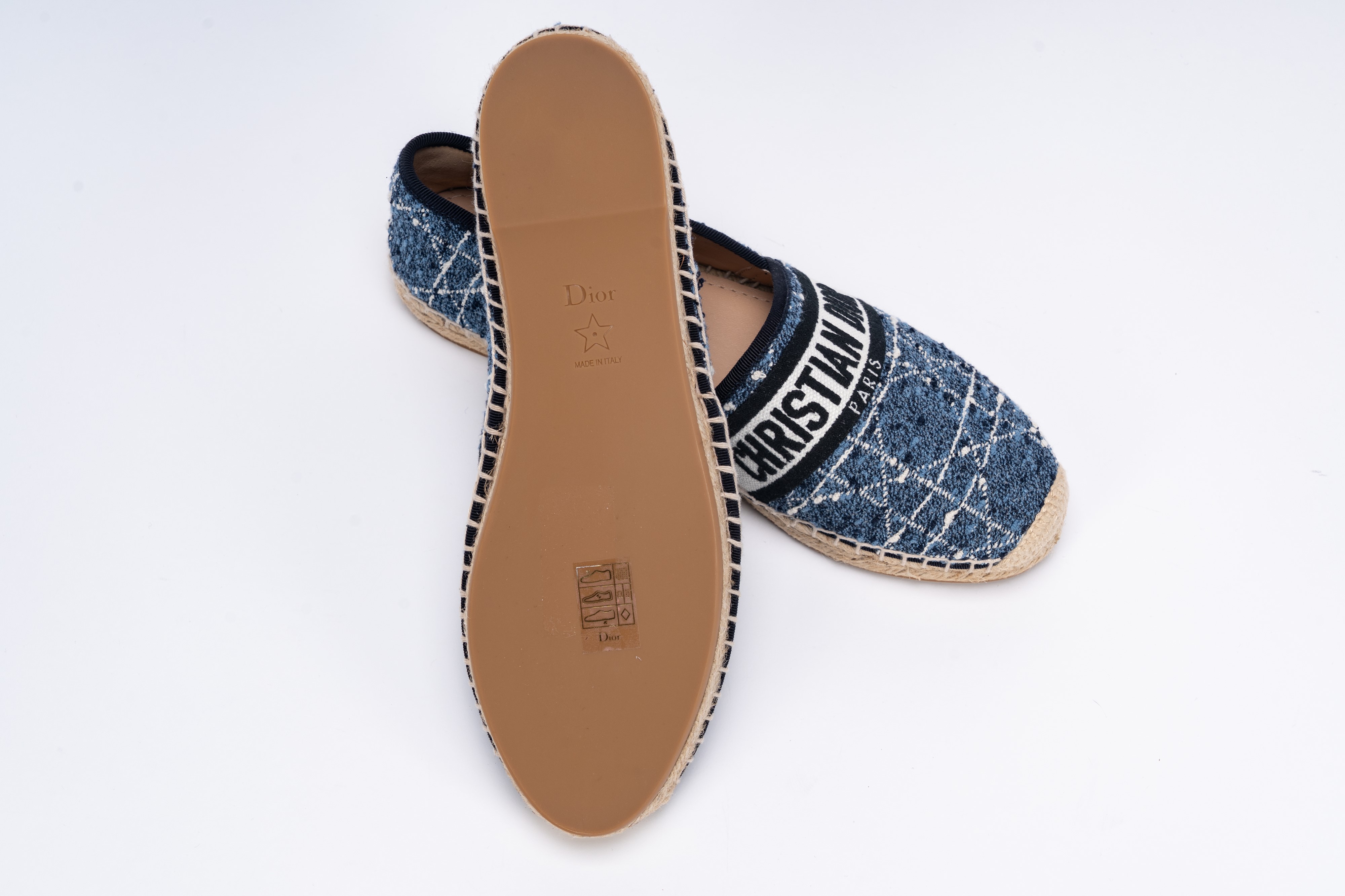 Christian Dior - Espadrillas in macrocannage blu, bianco e nero