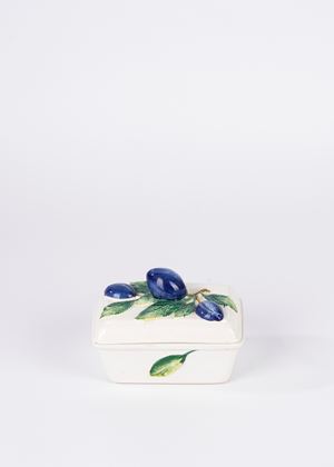 Bassano majolica butter dish with plums on the lid