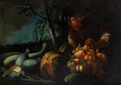 Ragazzo con cesto di frutta, olio su tela