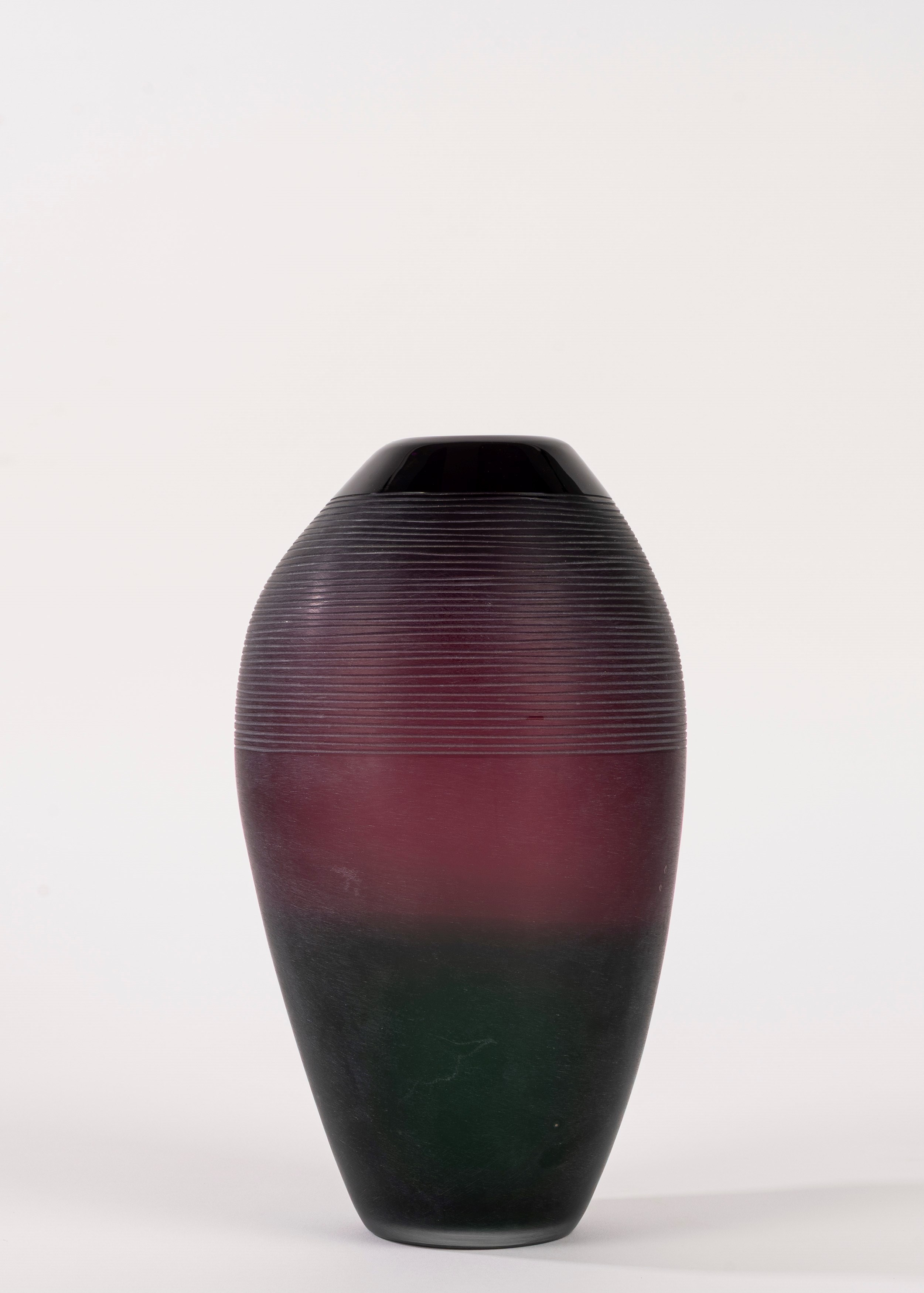 Vaso in vetro di Murano a forma di orciolo, lavorazione a coste orizzontali