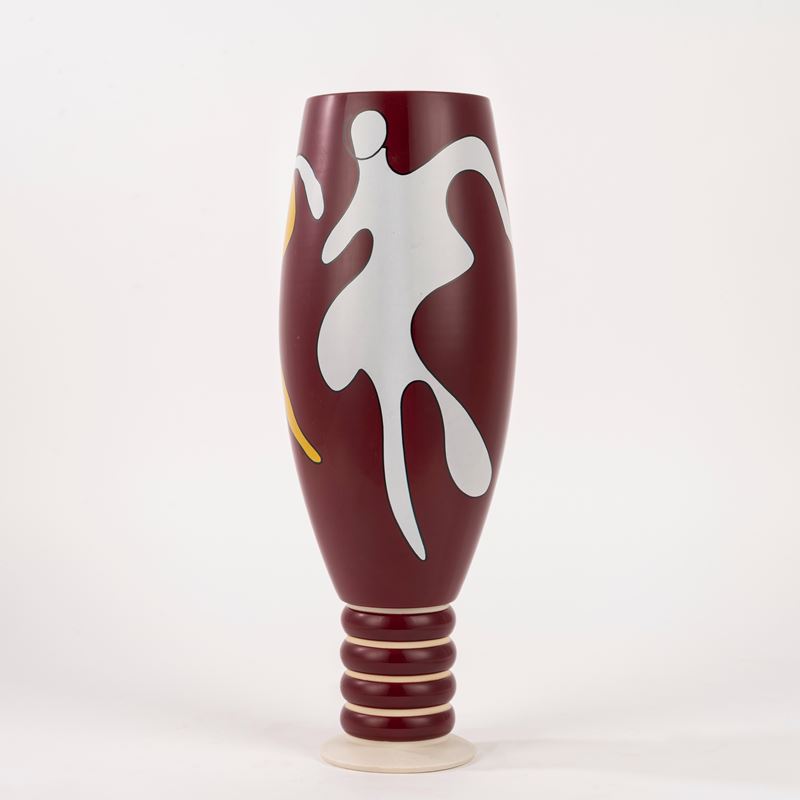 Vaso in ceramica policroma, forma a calice