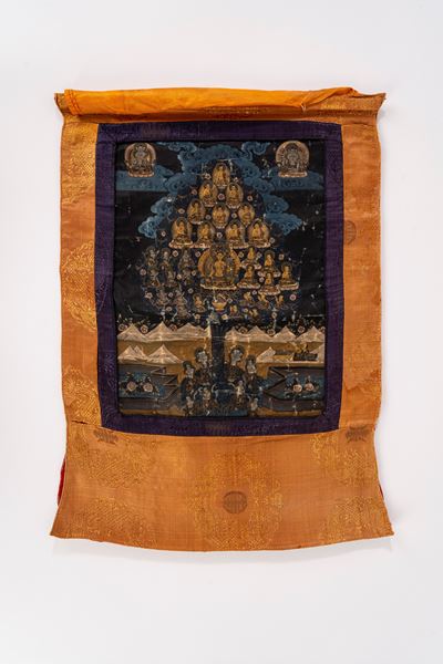 Tangka tibetano, dipinto su stoffa