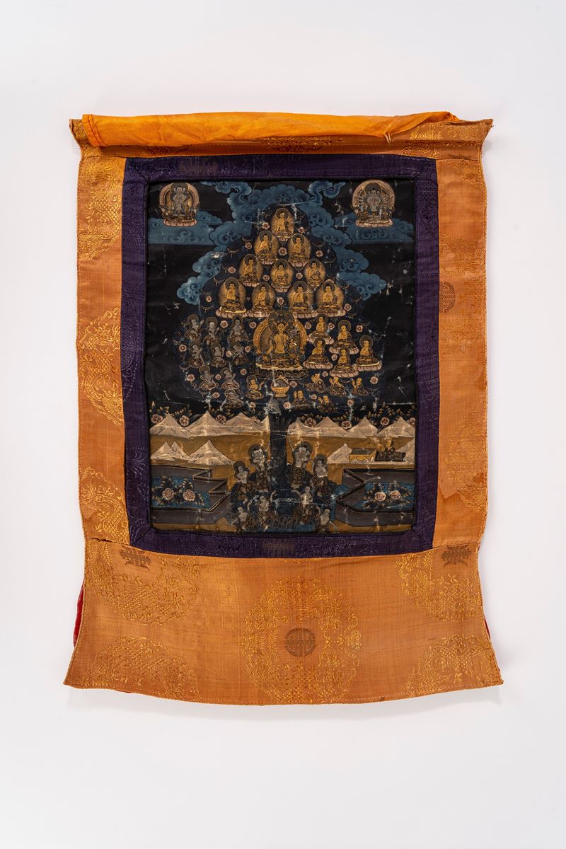 Tangka tibetano, dipinto su stoffa
