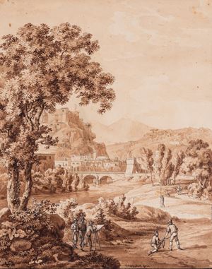 Paesaggio fluviale con astanti