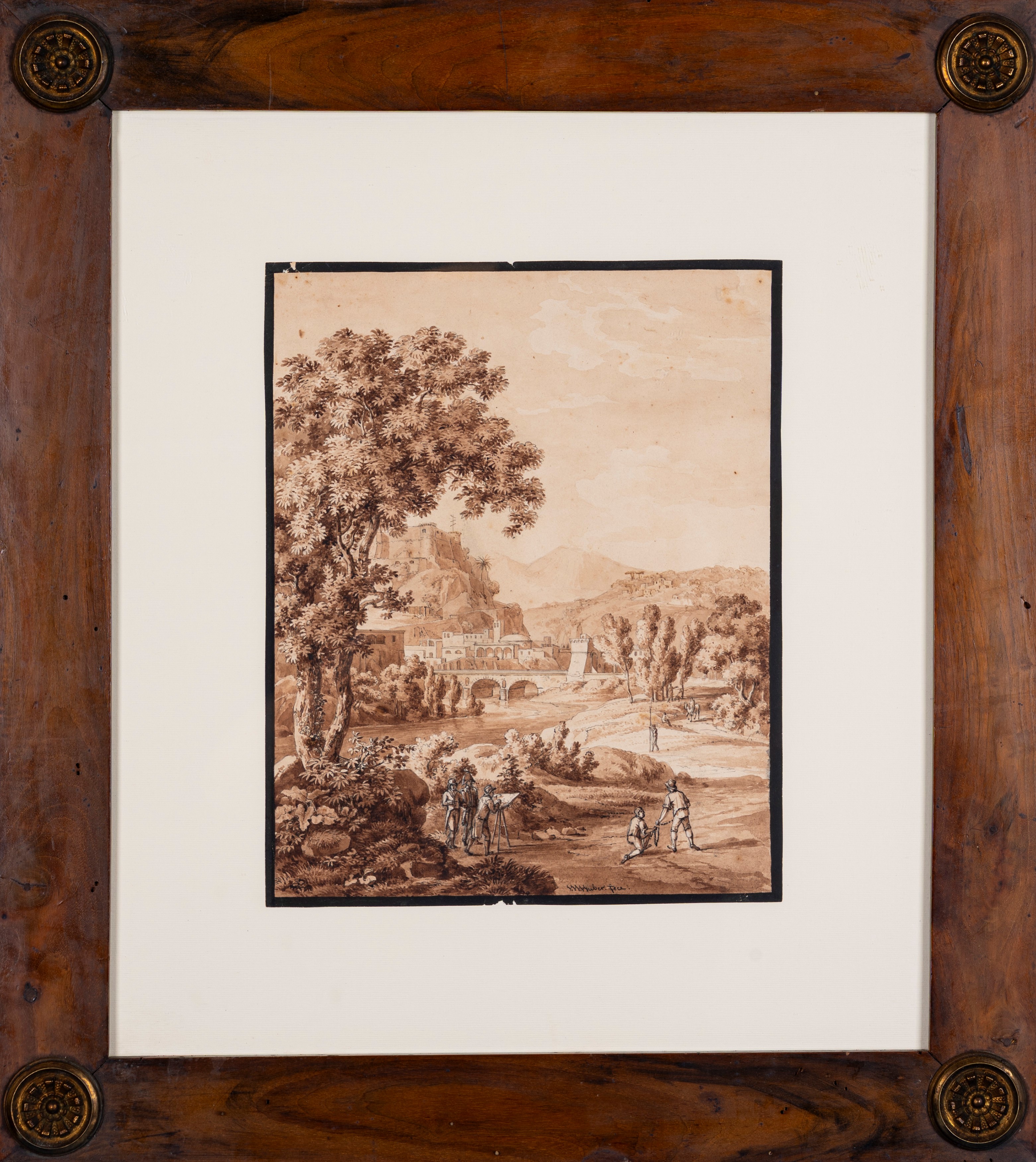Jakob Wilhelm Hüber, Paesaggio fluviale con astanti