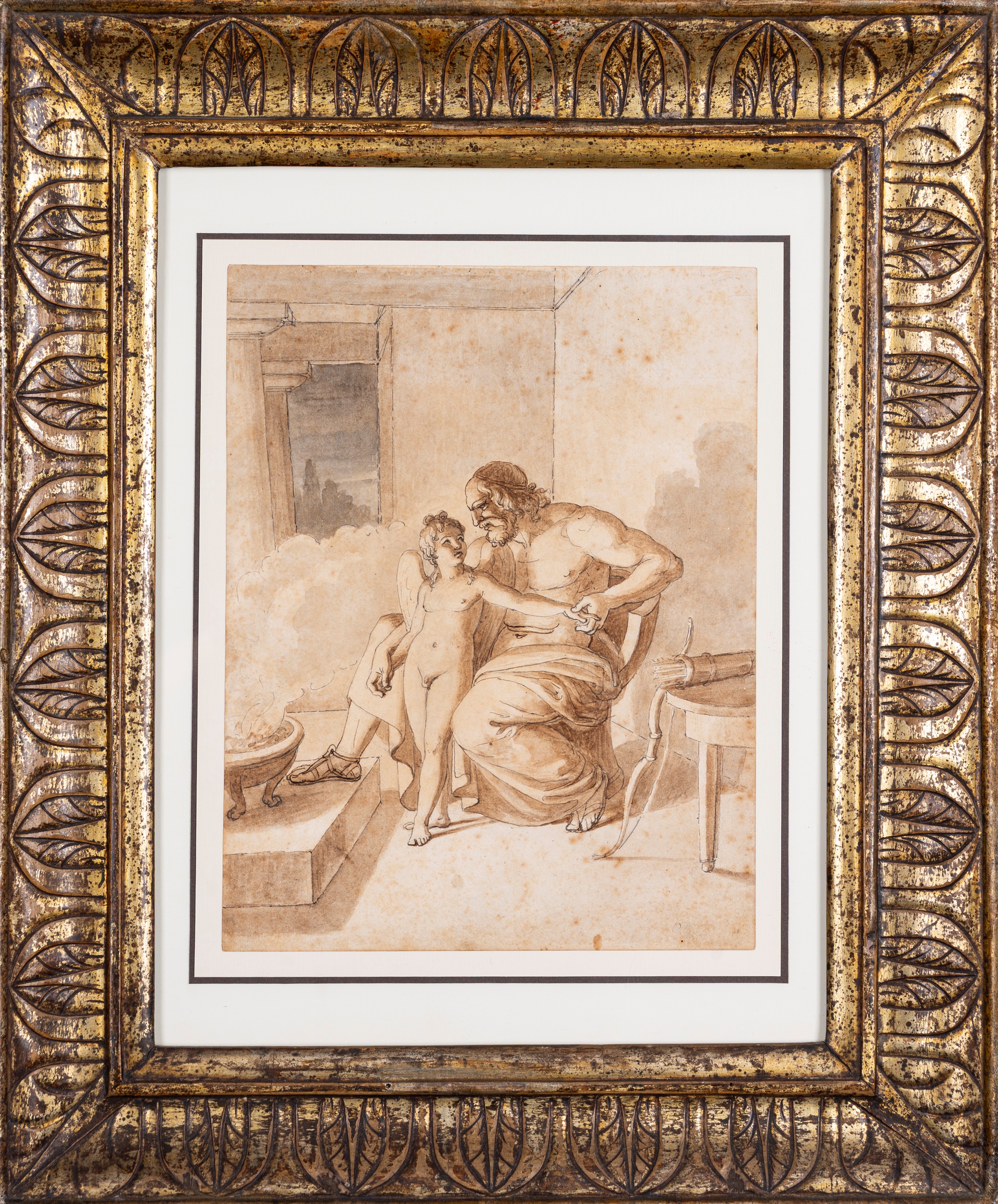 Scuola Neoclassica - Scena mitologica con Cupido e anziano filosofo
