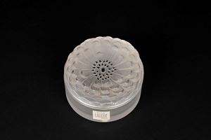 Scatola circolare in cristallo satinato con anemone sul coperchio