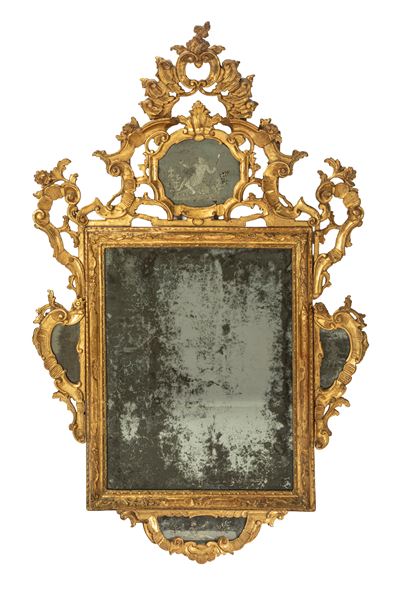 Secolo XVIII, Specchiera con cornice in legno intagliato e dorato