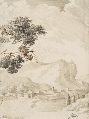Scuola italiana del XIX secolo - Mountain village by the lake