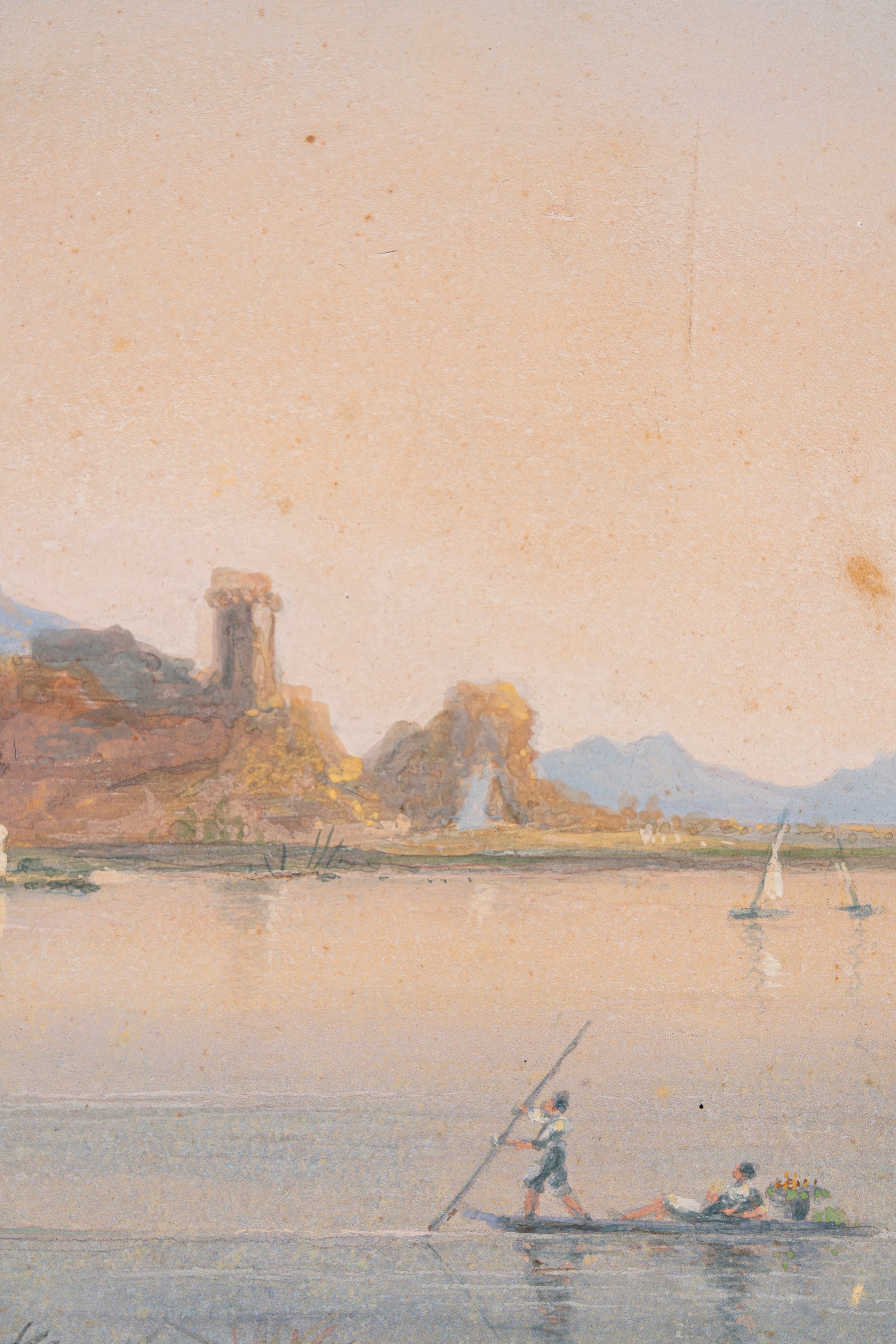 Scuola Dell'italia Meridionale, Secolo XIX - Lago di Fusaro, acquerello su cartoncino, 1827