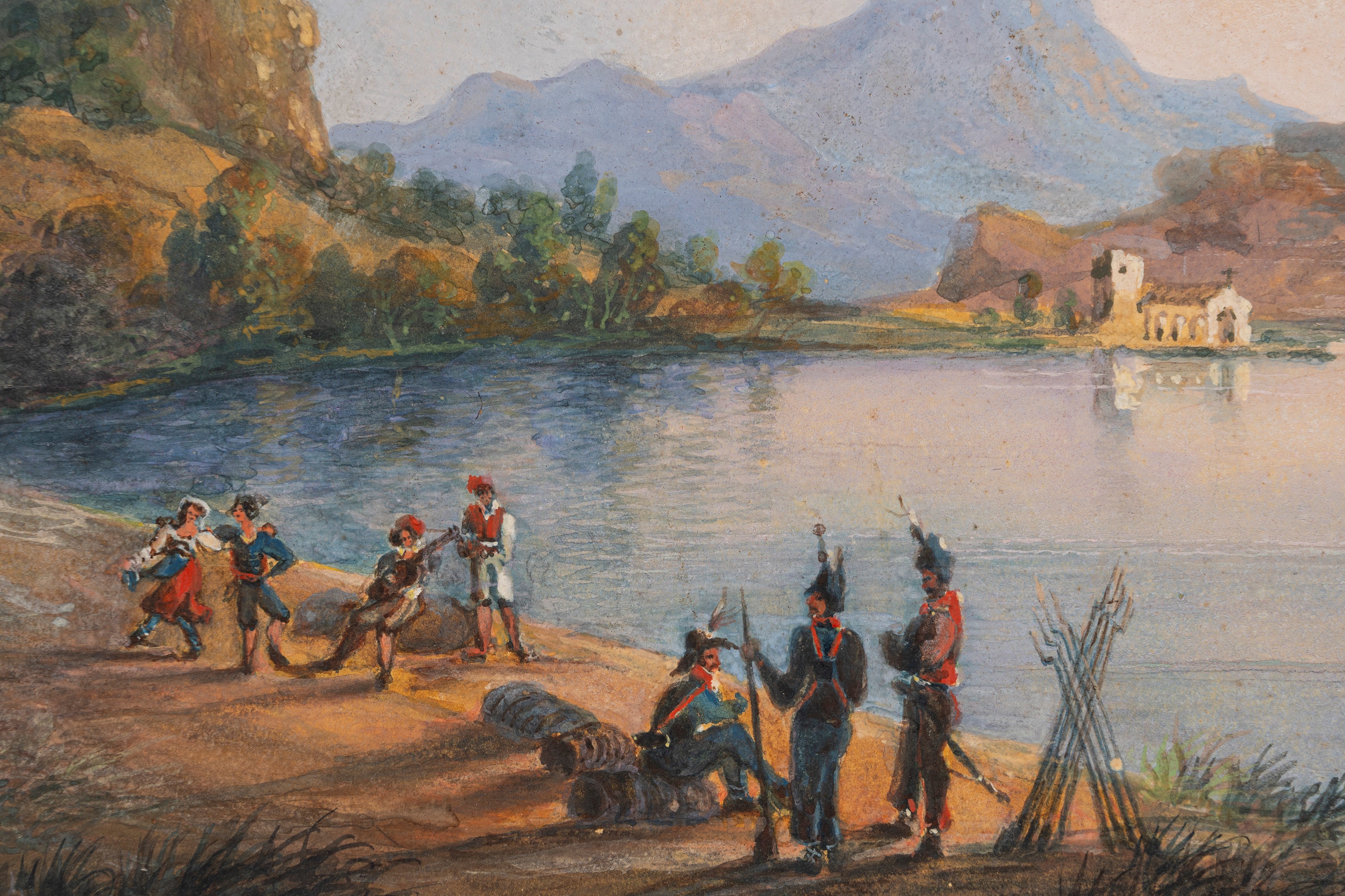 Scuola Dell'italia Meridionale, Secolo XIX - Lago di Fusaro, acquerello su cartoncino, 1827