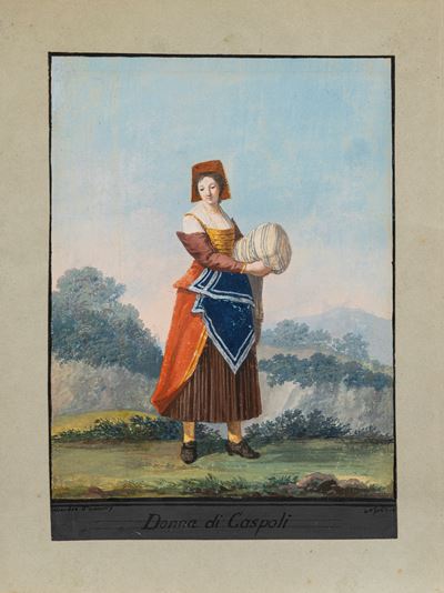 Donna di Caspoli, gouache su cartoncino