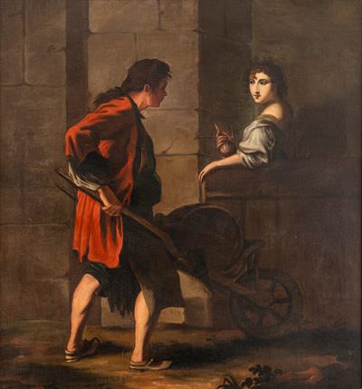 Scena di genere con due popolani, olio su tela