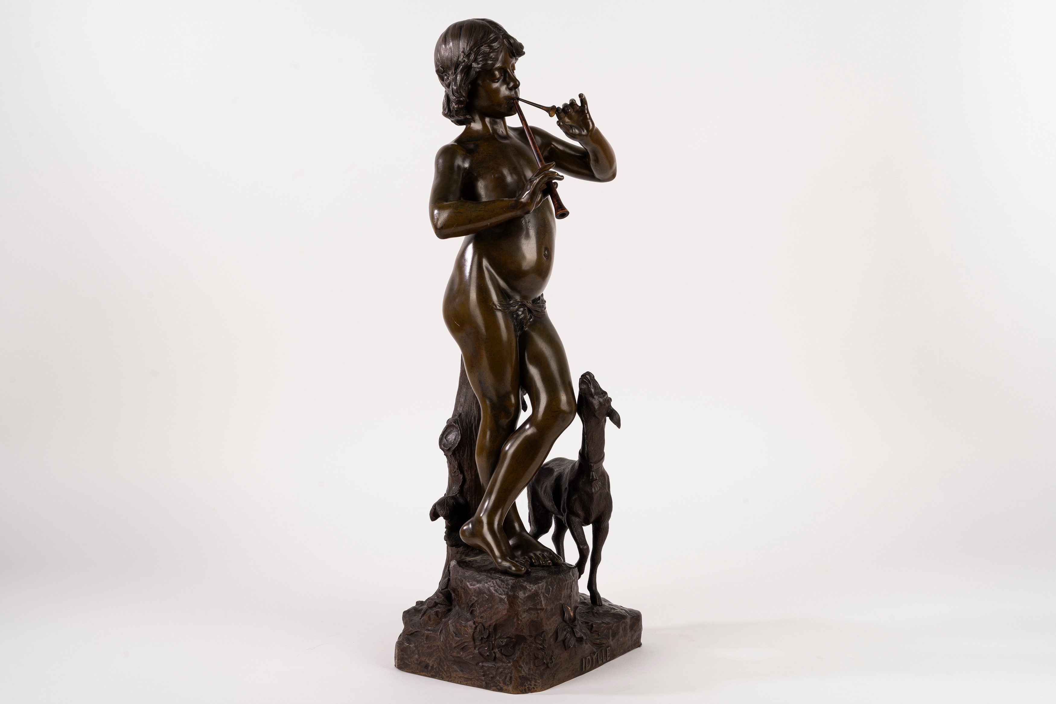 Scuola Francese, Secolo XIX - Angles, Suonatore di flauto in bronzo ("Idylle")
