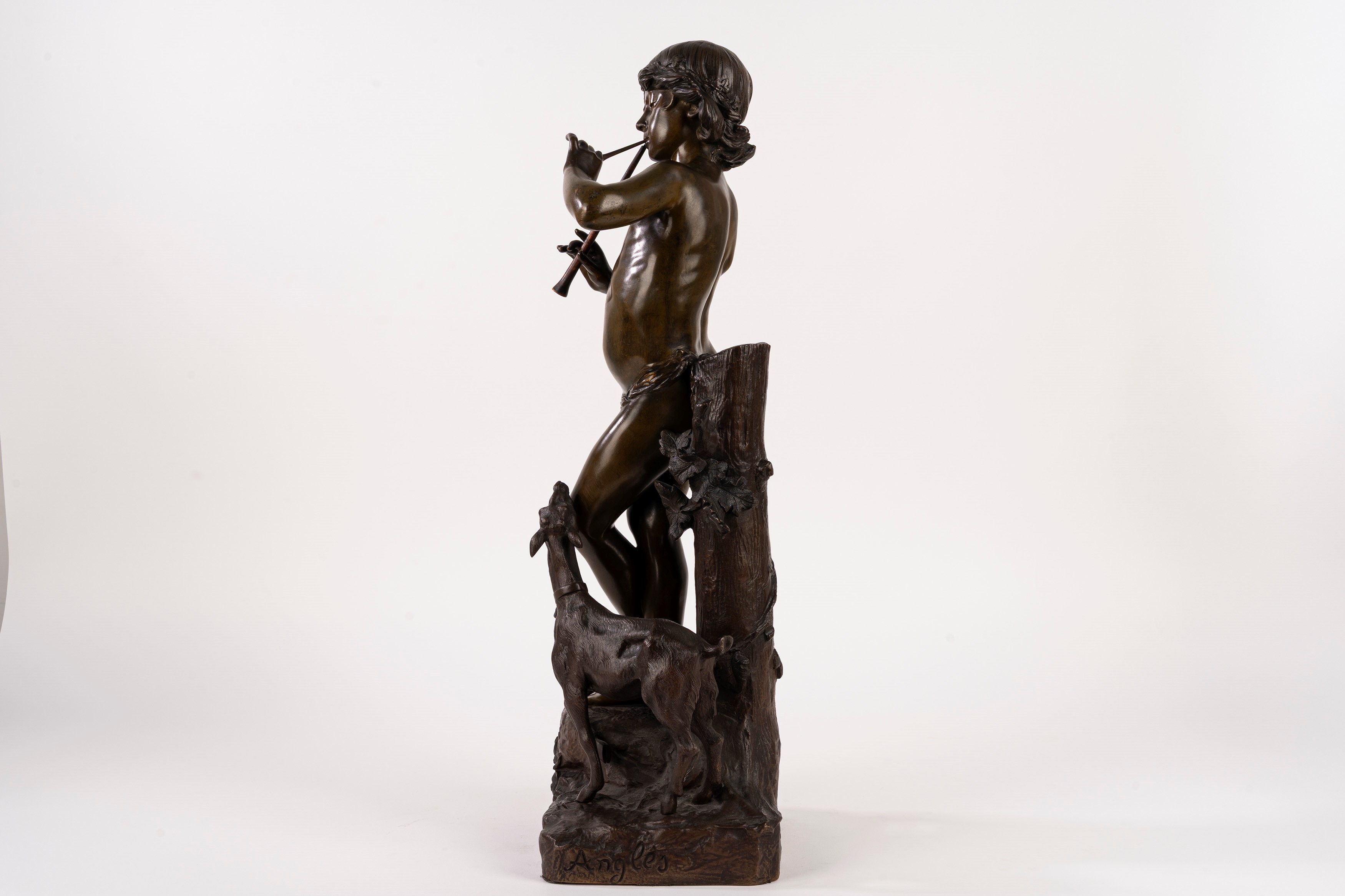 Scuola Francese, Secolo XIX - Angles, Suonatore di flauto in bronzo ("Idylle")
