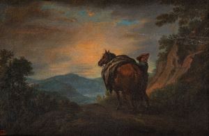 Cavallo e viandante sul sentiero