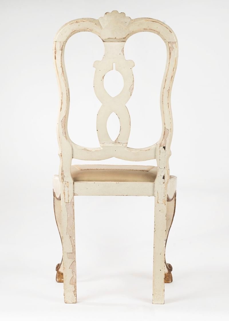 Sei sedie in legno laccato e dorato, Venezia, XVIII secolo
