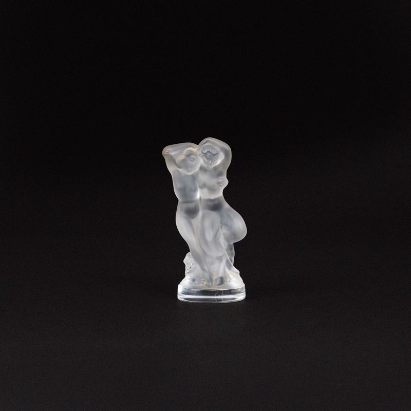 Scultura in cristallo satinato "Pan e Diana", firmata Lalique France