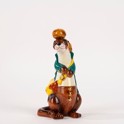 Lontra pescatrice in maiolica policroma