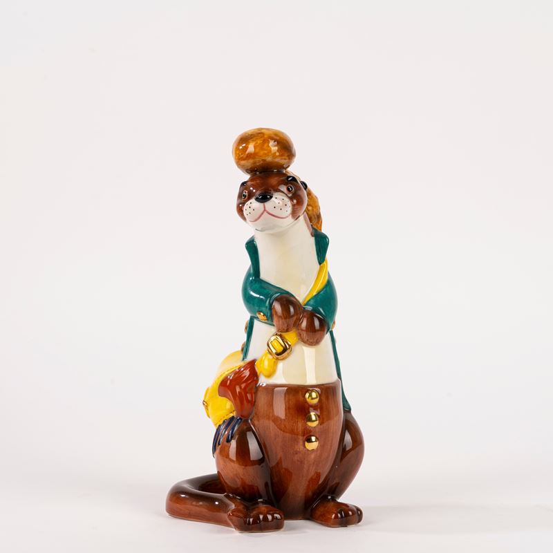 Lenci - Lontra pescatrice in maiolica policroma