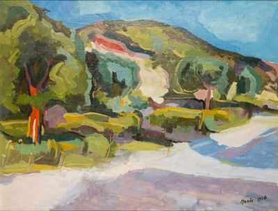 Mario, Paesaggio, olio su cartone telato (1956)