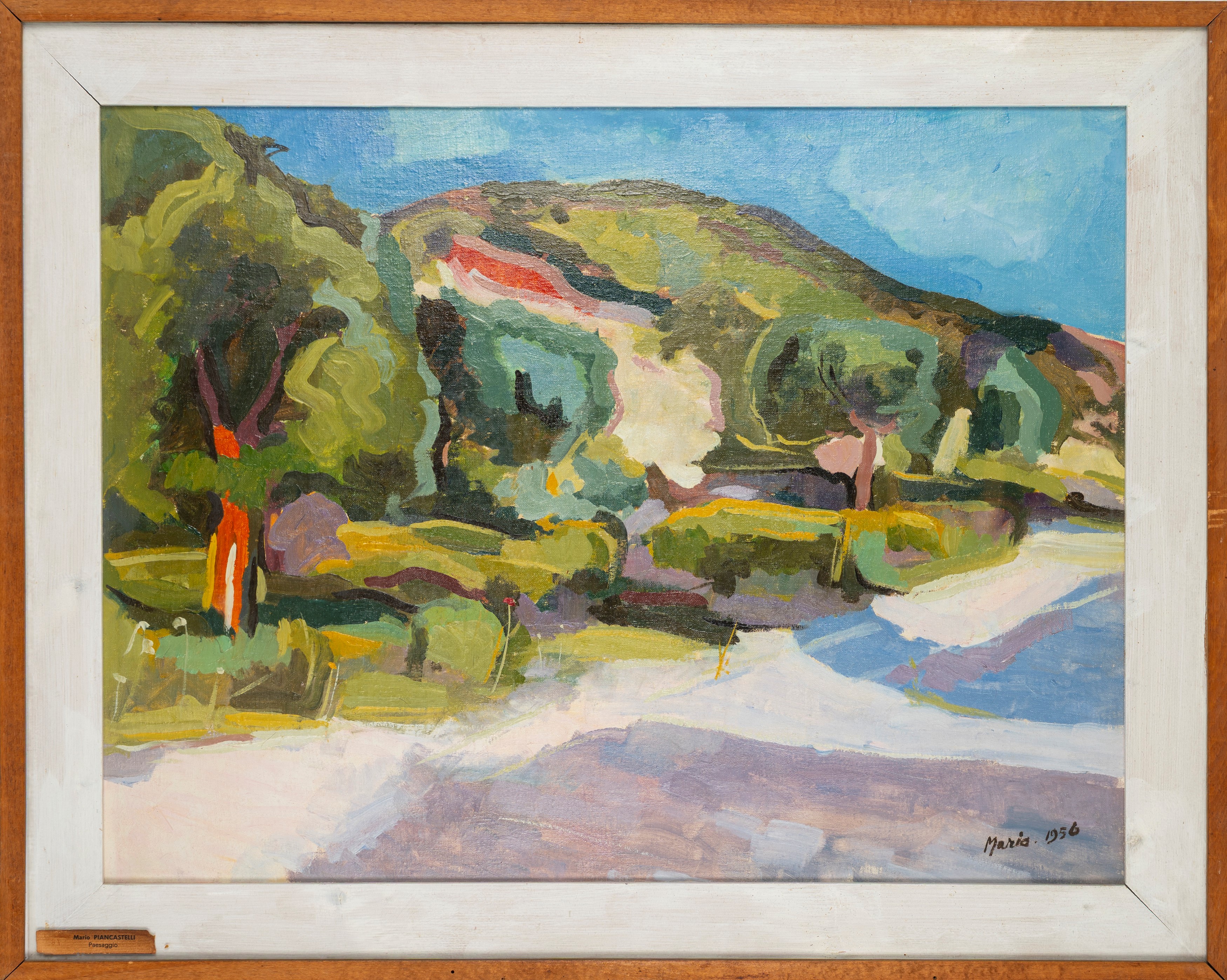 Mario Piancastelli (attivo Metà XX Secolo) - Mario, Paesaggio, olio su cartone telato (1956)