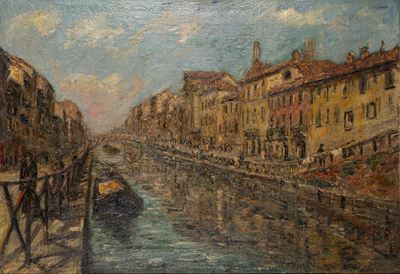 Milano, veduta dei Navigli, olio su tela