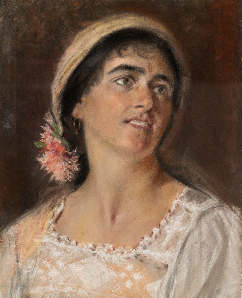 Attribuito a Amelia Ambron (ancona 1877 - Roma 1960) - Ritratto di popolana, pastello su cartonci...