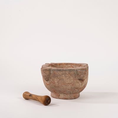 Mortaio antico in marmo, dimensioni 13 × 23 × 23 cm
